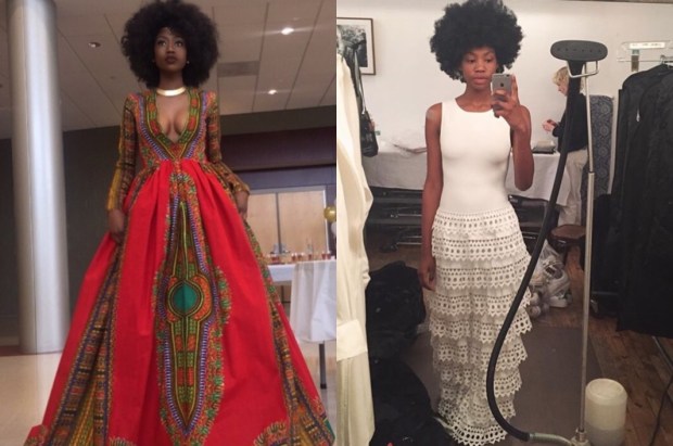 TALENTED: Kyemah models her winning creation on the left