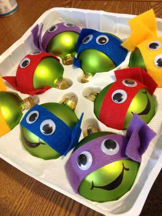 Ninja Turtles: Made with Green Balls with felt for the bands, use permanent marker for mouth
