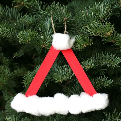 Santa Hat: Made with three popsicle sticks and cotton balls